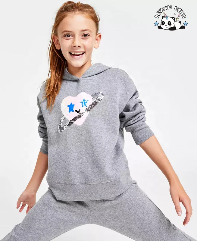 LEZONKIDS - Conjunto de roupas para meninas personalizado com capuz e remendo de coração sequinado para 7 anos